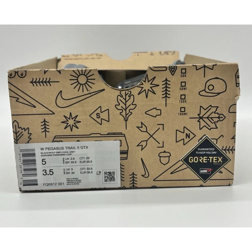 Nike Women's Pegasus Trail 5 Gore-tex‎ Black Wolf Grey Size 5 FQ0912 001